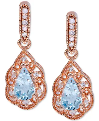 Aquamarine (5/8 ct. t.w.) & Diamond (1/10 ct. t.w.) Drop Earrings in 18k Rose Gold-Plated Sterling Silver
