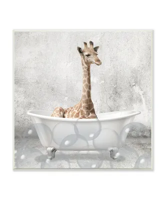 Stupell Industries Baby Giraffe Bath Time Cute Animal Design Wall Plaque Art, 12" x 12"