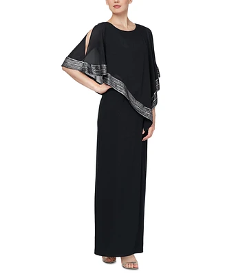 Sl Fashions Metallic-Trim Capelet Gown