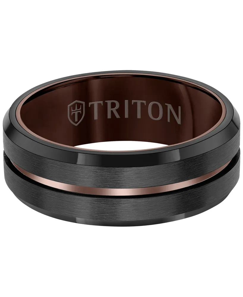 Triton Men's Brush Finished Center Line Band Black Tungsten Carbide