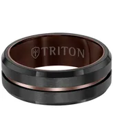 Triton Men's Brush Finished Center Line Band Black Tungsten Carbide