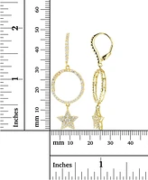 Cubic Zirconia Circle Star Drop Earrings in 14k Gold-Plated Sterling Silver