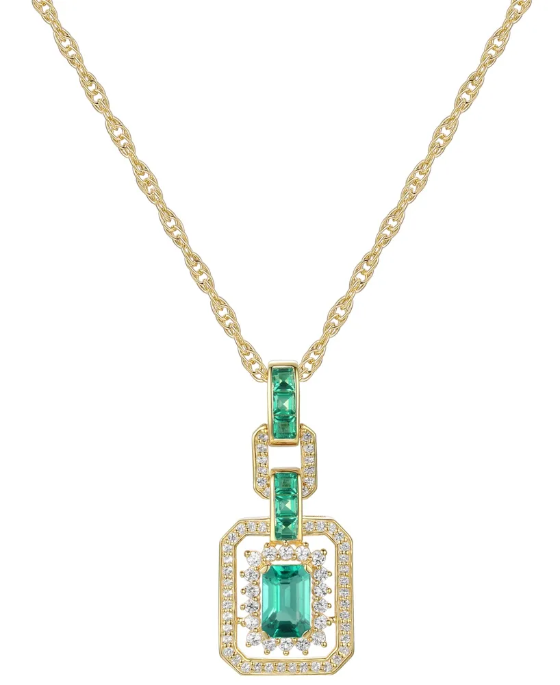 Sapphire (1 ct. t.w.) & Diamond (1/5 Halo Pendant Necklace 14k White Gold (Also Ruby)