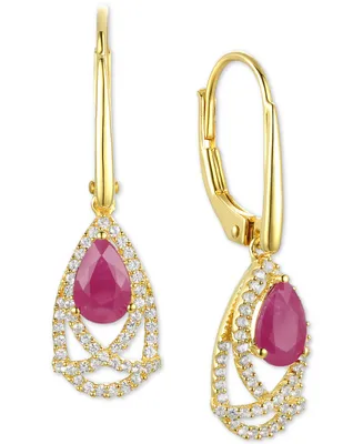 Sapphire (1 ct. t.w.) & Diamond (1/4 ct. t.w.) Drop Earrings in 14k Gold (Also in Emerald & Ruby)