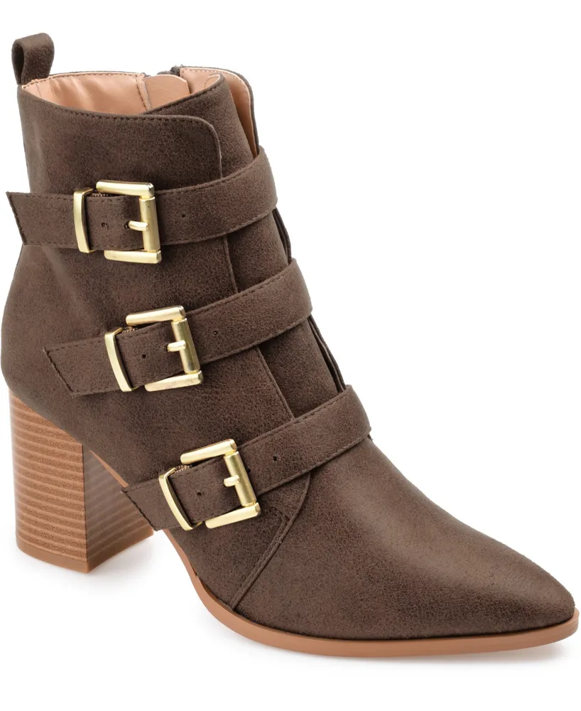 Journee Collection Women's Winsley Buckle Strap Stacked Block Heel Booties