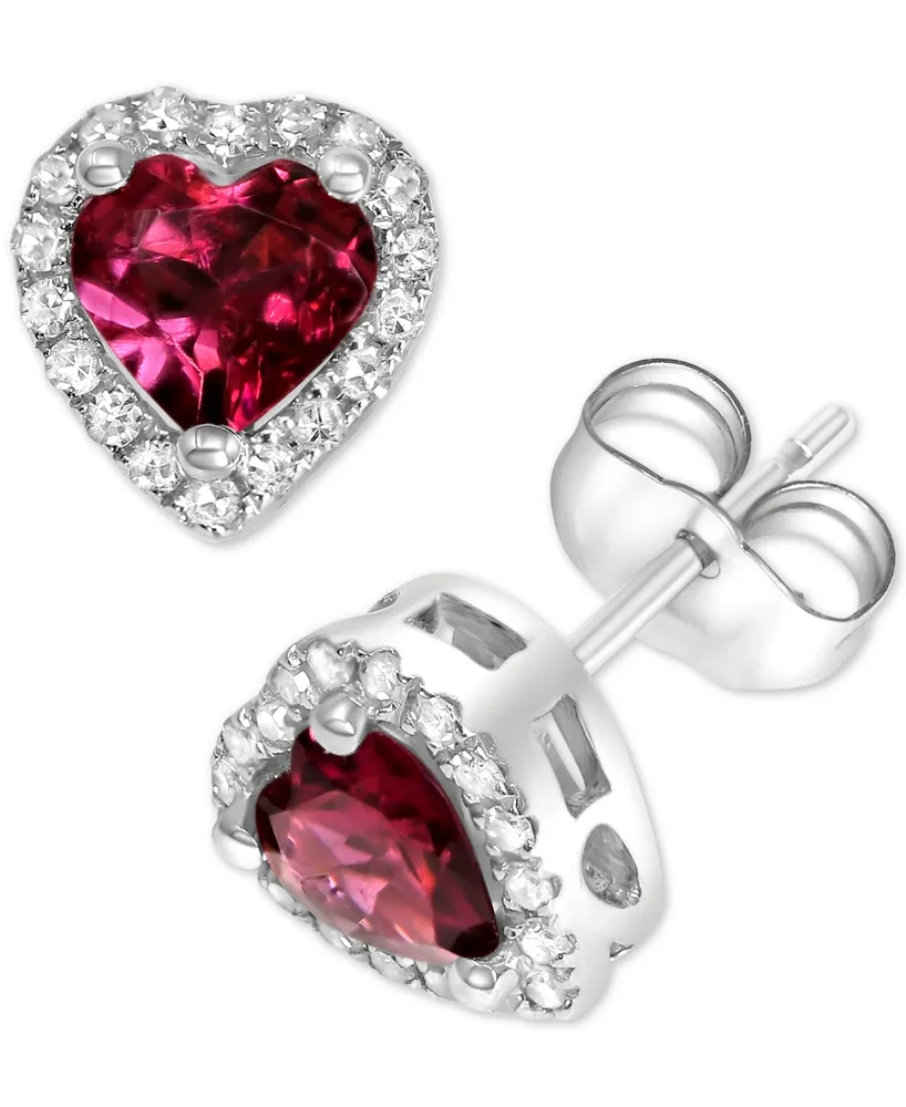 Rhodolite (7/8 ct. t.w.) & Diamond (1/8 ct. t.w.) Heart Stud Earrings in 14k White Gold