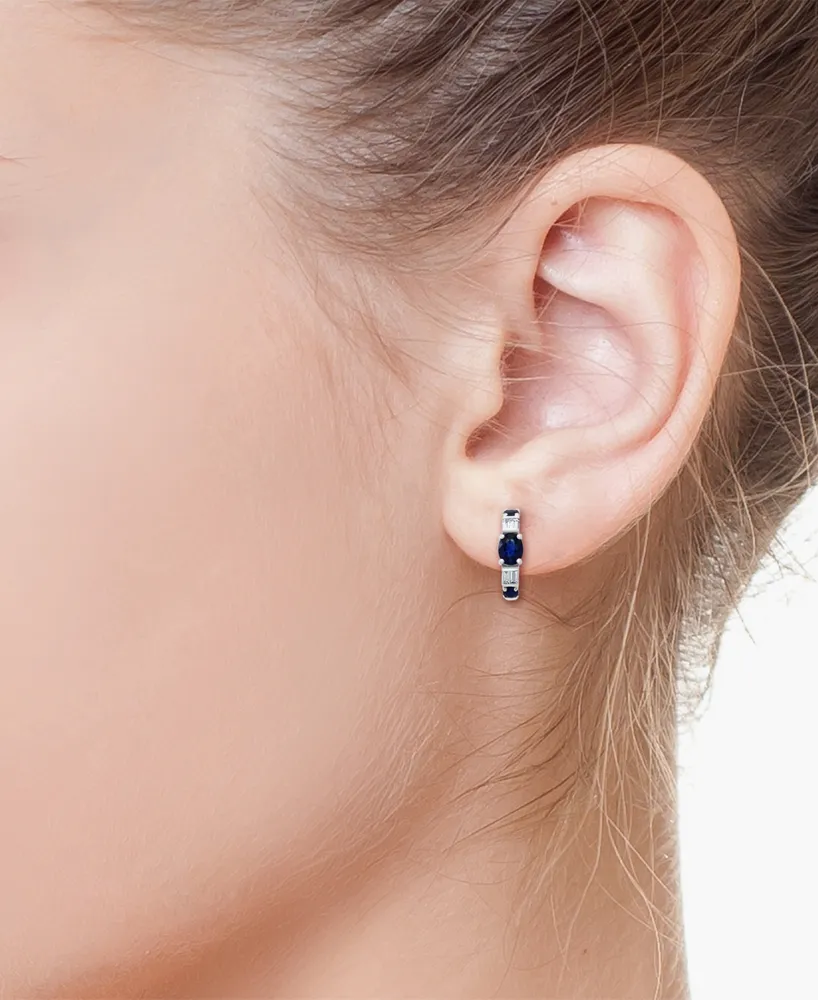 Effy Sapphire (5/8 ct. t.w.) & Diamond (1/10 ct. t.w.) Extra Small Huggie Hoop Earrings in 14k White Gold, 0.37"