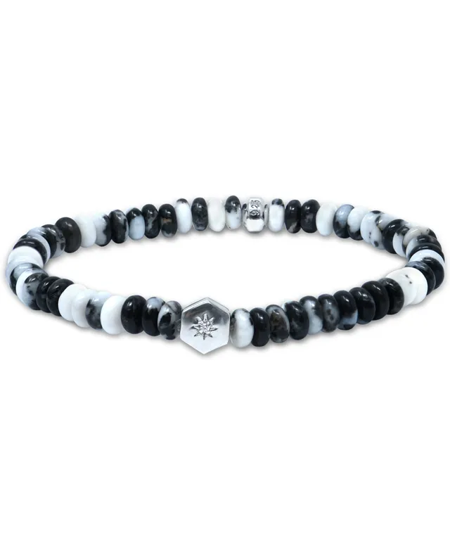 LEGACY for MEN by Simone I. Smith White Agate (10mm) Beaded Stretch Bracelet  in Stainless Steel - Macy's