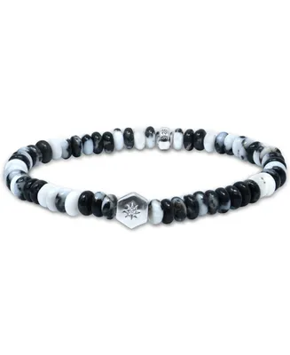 Anzie Black & White Agate Rondelle & White Topaz Accent Stretch Bracelet in Sterling Silver