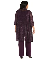 R & M Richards 3-Pc. Plus Sequined Lace Pantsuit Shell