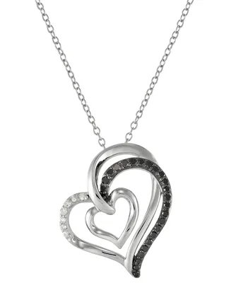 Black & White Diamond Heart 18" Pendant Necklace (1/4 ct. t.w.) in Sterling Silver