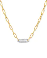 Diamond Bar Paperclip Link 18" Chain Necklace (1/5 ct. t.w.) in Sterling Silver & 14k Gold-Plate - Sterling Silver  14k Gold