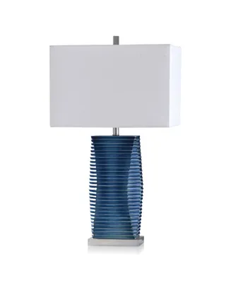 StyleCraft Thame Blue Vertical Lined Moulded Table Lamp With White Shade