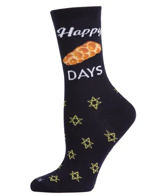 MeMoi Women's Happy Challah Days Holiday Crew Socks