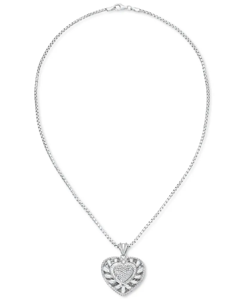 Diamond Puffed Heart 18" Pendant Necklace (1/4 ct. t.w.) in Sterling Silver