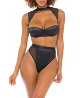 Oh La La Cheri Strapless Bra with Removable Fishnet Harness 3pc Lingerie Set