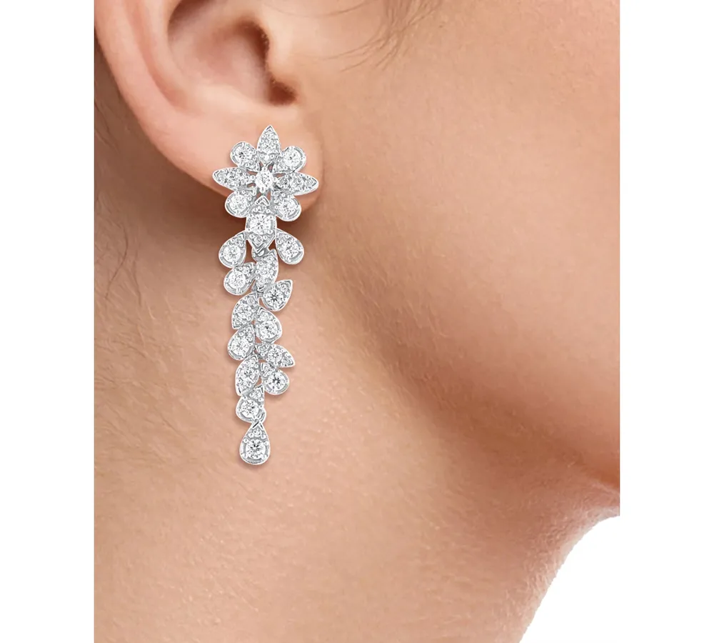 Diamond Floral Drop Earrings (1 ct. t.w.) in 14k White Gold