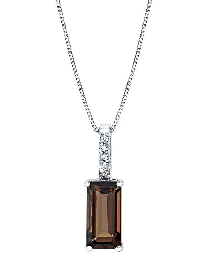 Smoky Quartz (3-1/5 ct. t.w.) & Diamond (1/20 ct. t.w.) 18" Pendant Necklace in Sterling Silver