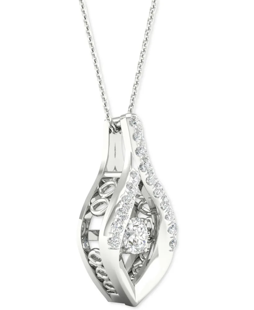 Twinkling Diamond Star Diamond Wishbone 18" Pendant Necklace (1/4 ct. t.w.) in 10k White Gold