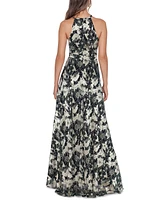 Betsy & Adam Metallic Floral Halter Gown