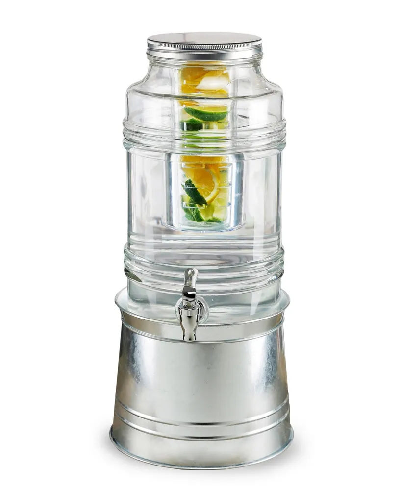 Style Setter Bungalow Beverage 2.4 Gallon Dispenser with Ice Insert, Fruit Infuser, and Galvanized Base