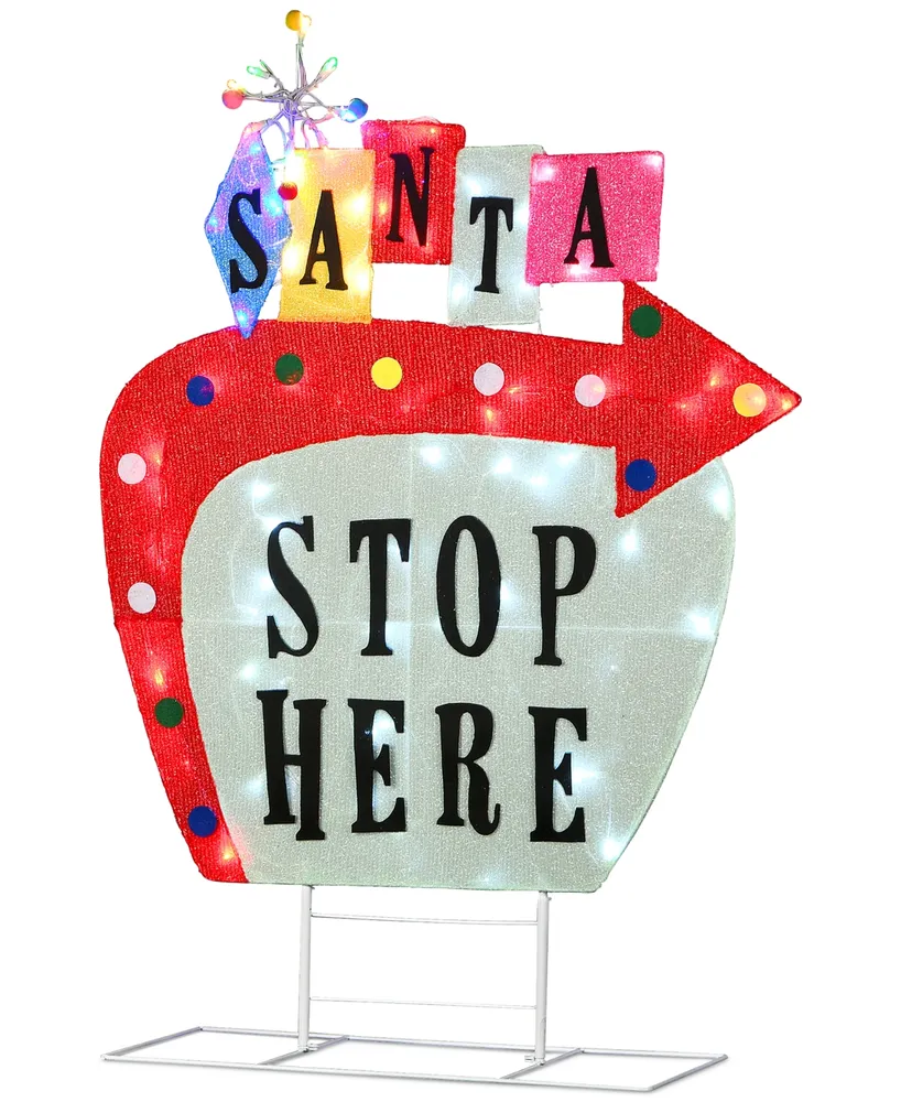 Pre-Lit Vintage-Like Vegas Santa Sign with 78 Led Lights, 50"