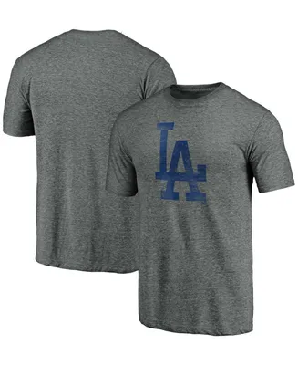 Men's Heathered Gray Los Angeles Dodgers Weathered Official Logo Tri-Blend T-shirt