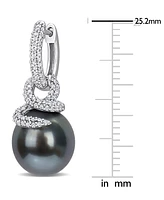 Cultured Tahitian Pearl (10-11mm) & Diamond (1/2 ct. t.w.) Coiled Huggie Hoop Earrings in 14k White Gold