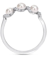 Cultured Freshwater Pearl (3-4mm) & Diamond (1/10 ct. t.w.) Swirl Ring 14k White Gold