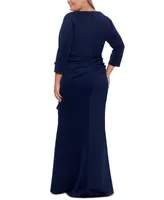 Xscape Plus Side-Ruffle Ruched Gown