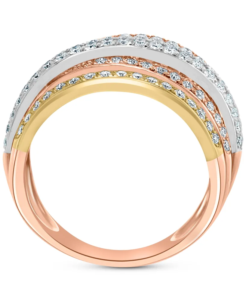 Effy Diamond Multirow Crossover Statement Ring (1-3/8 ct. t.w.) in 14k Gold, White Gold & Rose Gold - Tri