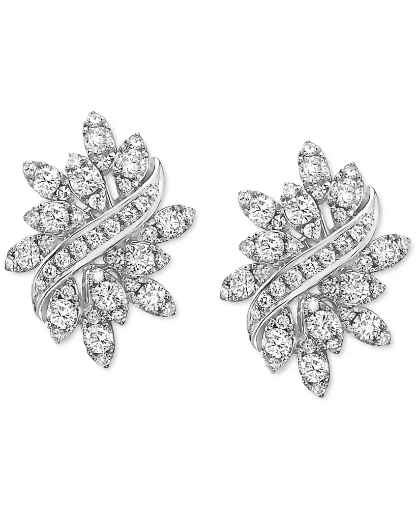 Effy Diamond Swirl Cluster Stud Earrings (1-1/4 ct. t.w.) in 14k White Gold