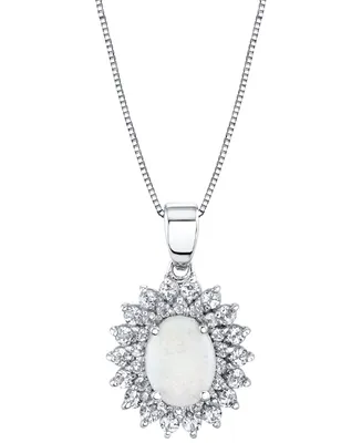 Opal (1-1/20 ct. t.w.) & White Topaz (1-1/4 ct. t.w.) Oval Halo 18" Pendant Necklace in Sterling Silver