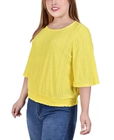 Ny Collection Plus Size Smocked Hem Knit Eyelet Top