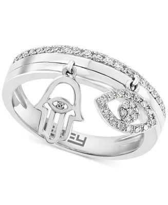 Effy Diamond Evil Eye & Hamsa Hand Charm Ring (1/4 ct. t.w.) in 14k White Gold