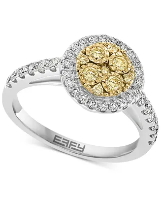 Effy Yellow & White Diamond Halo Cluster Ring (5/8 ct. t.w.) in 14k White & Yellow Gold