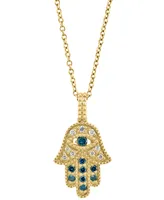 Effy Blue & White Diamond Hamsa Hand 18" Pendant Necklace (1/5 ct. t.w.) in 14k Gold