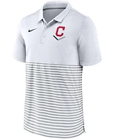 Men's White-Gray Cleveland Indians Home Plate Striped Polo