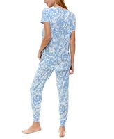 Roudelain Printed Short Sleeve Top & Jogger Pajama Set