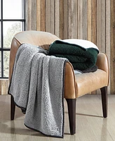 Eddie Bauer Solid Bi Colored Faux Shearling Reversible Throw, 60" X 50"