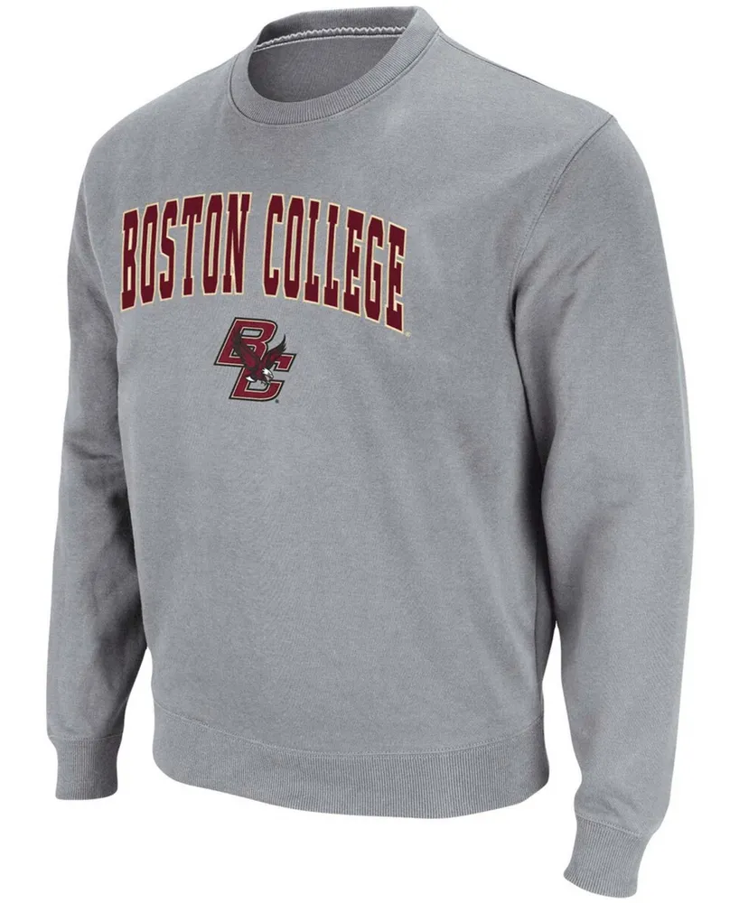 Men's Heather Gray Boston College Eagles Arch Logo Tackle Twill Pullover Sweatshirt