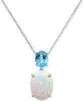 Lab-Grown Opal (4-1/3 ct. t.w.) & Sky Blue Topaz (2 ct. t.w.) 18" Pendant Necklace in Sterling Silver