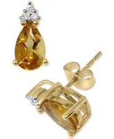 Citrine (1-3/8 ct. t.w.) & Diamond (1/20 ct. t.w.) Stud Earrings in 14k Gold