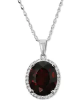 Rhodolite Garnet (4 ct. t.w.) & Diamond (1/10 ct. t.w.) Halo Pendant Necklace in 14k White Gold