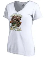 Women's White Milwaukee Bucks 2021 Nba Finals Champions Team Caricature Roster V-Neck T-shirt