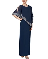 Sl Fashions Metallic-Trim Capelet Gown