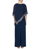 Sl Fashions Metallic-Trim Capelet Gown