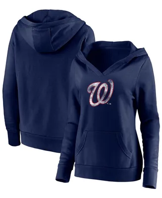 Plus Size Navy Washington Nationals Core Team Crossover V-Neck Pullover Hoodie