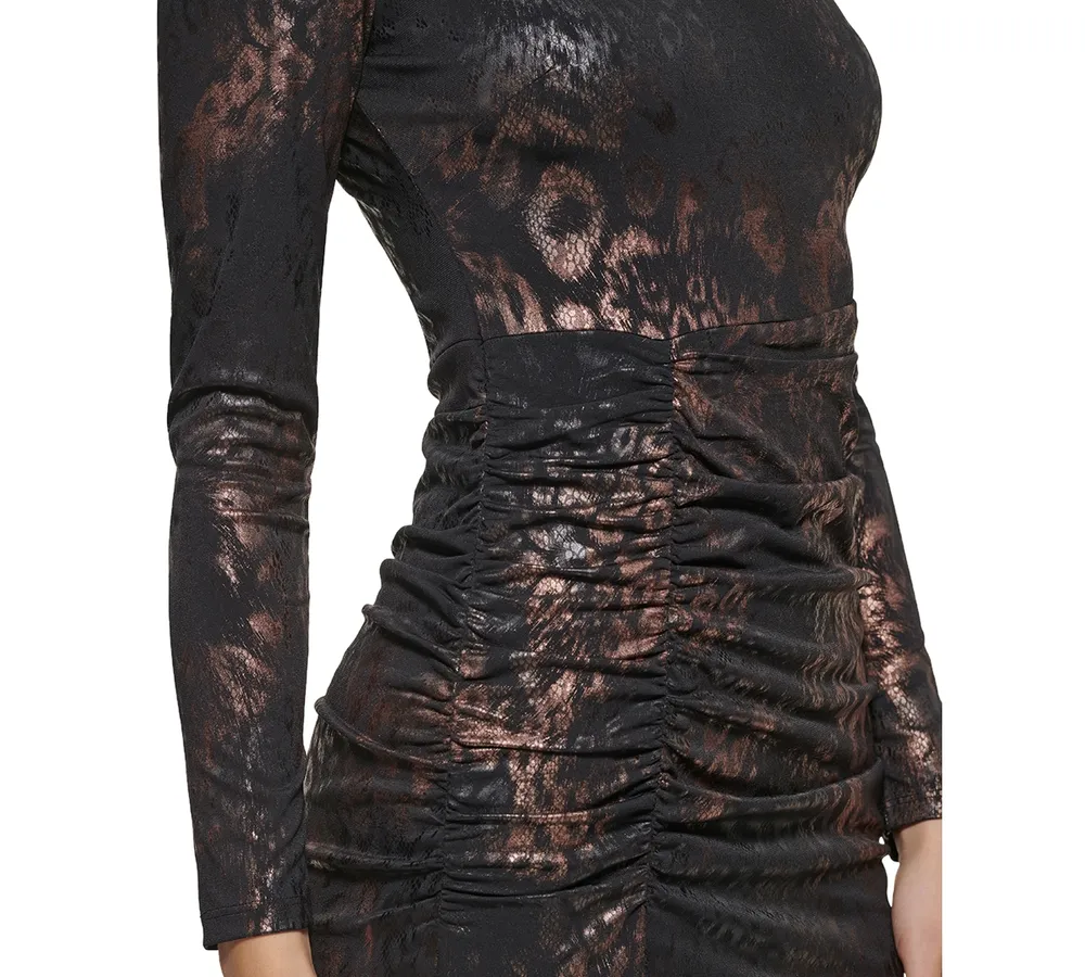 Guess Ruched Animal-Print Dress