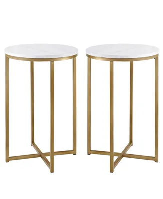 Modern Glam 2-Piece Metal-x Leg Side Table Set - Faux White Marble, Gold